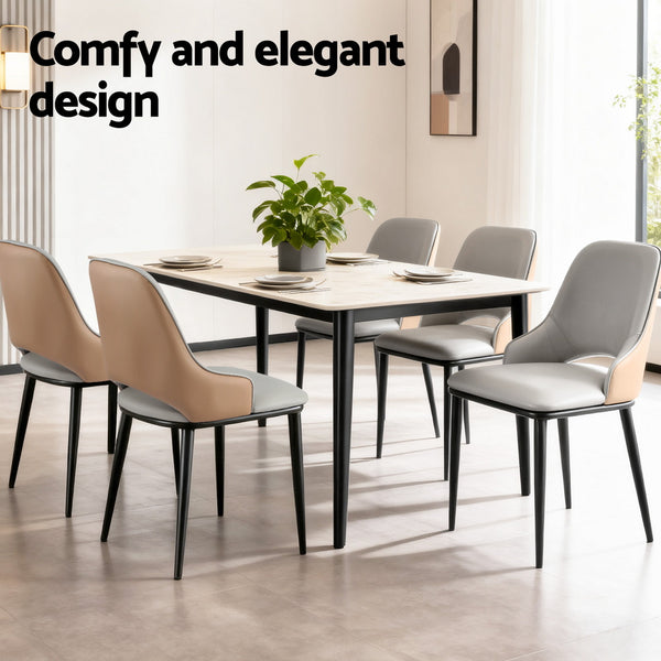 Artiss 1x Dining Chair Hollow PU Leather Kitchen Lounge Cafe Accent Chairs Grey Awezingly