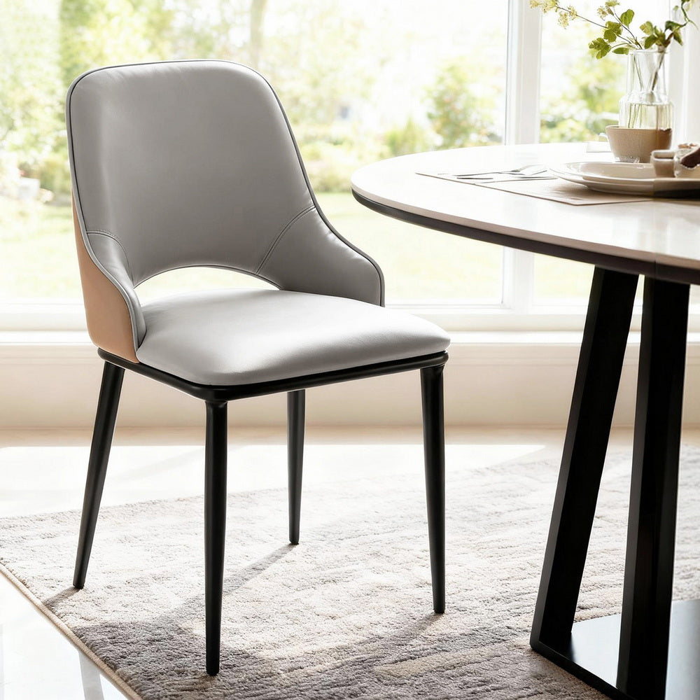 Artiss 1x Dining Chair Hollow PU Leather Kitchen Lounge Cafe Accent Chairs Grey Awezingly