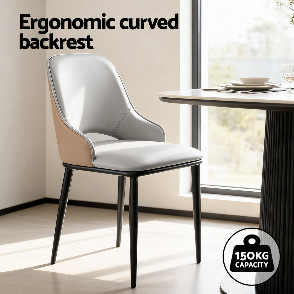 Artiss 2x Dining Chairs Hollow PU Leather Kitchen Lounge Cafe Accent Chair Grey Awezingly