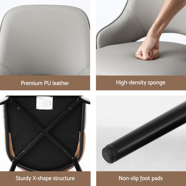 Artiss 2x Dining Chairs Hollow PU Leather Kitchen Lounge Cafe Accent Chair Grey Awezingly