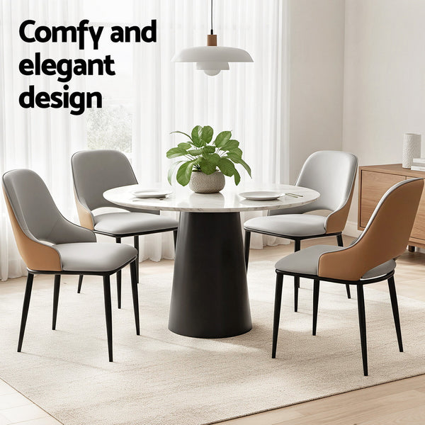 Artiss 4x Dining Chairs Hollow PU Leather Kitchen Lounge Cafe Accent Chair Grey Awezingly