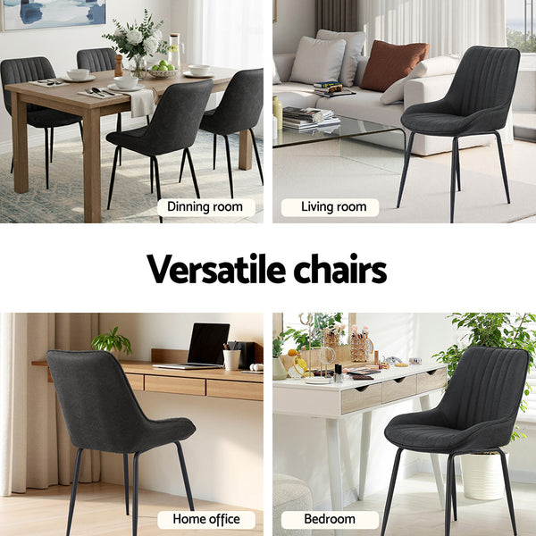 Artiss 2x Dining Chairs Retro PU Leather Kitchen Lounge Cafe Accent Chair Black Awezingly