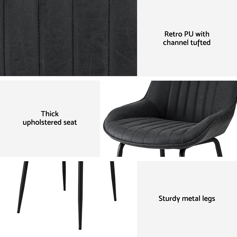 Artiss 4x Dining Chairs Retro PU Leather Kitchen Lounge Cafe Accent Chair Black Awezingly