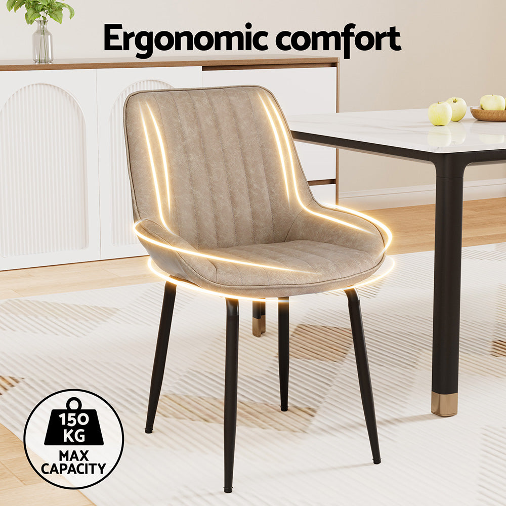 Artiss 2x Dining Chairs Retro PU Leather Kitchen Lounge Cafe Accent Chair Khaki Awezingly