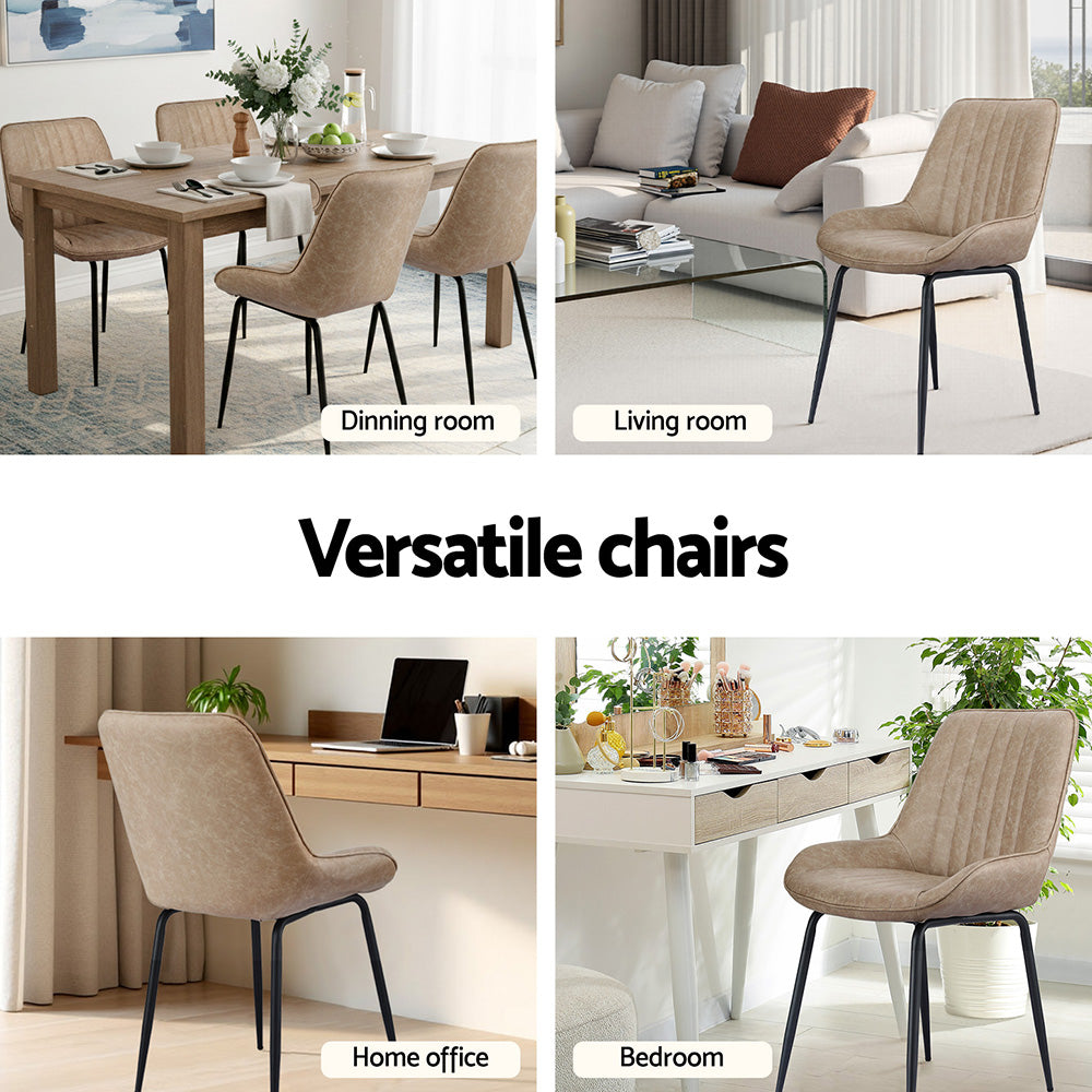 Artiss 4x Dining Chairs Retro PU Leather Kitchen Lounge Cafe Accent Chair Khaki Awezingly