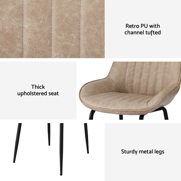 Artiss 4x Dining Chairs Retro PU Leather Kitchen Lounge Cafe Accent Chair Khaki Awezingly