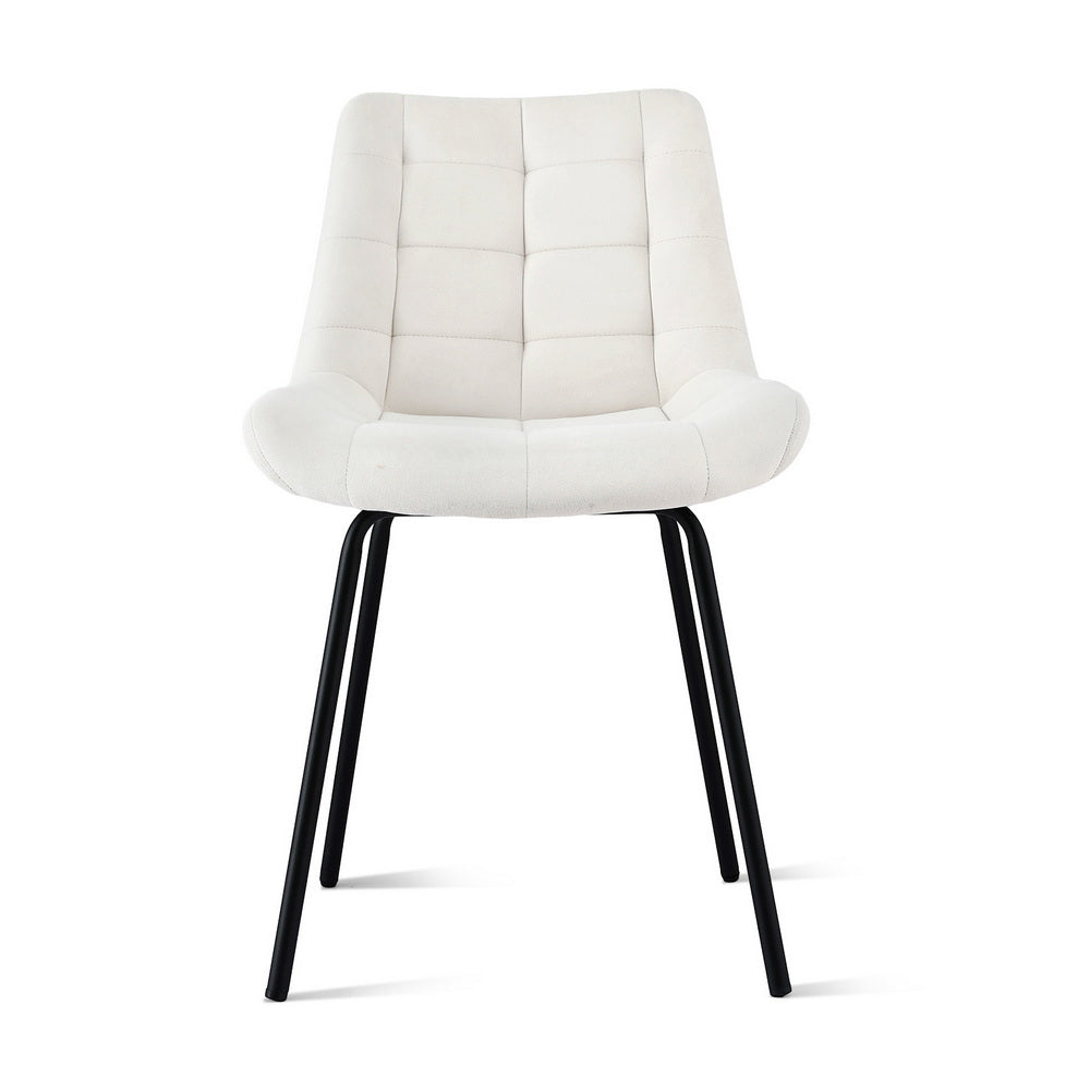 Artiss 2x Dining Chairs Velvet Tufted Kitchen Lounge Cafe Accent Chair Beige Awezingly