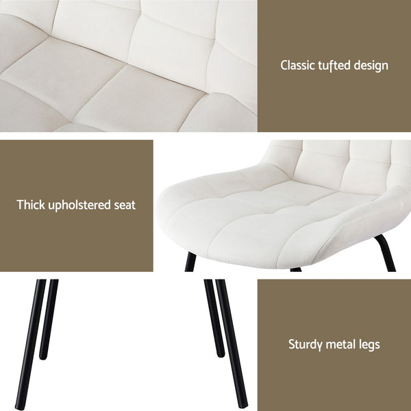 Artiss 2x Dining Chairs Velvet Tufted Kitchen Lounge Cafe Accent Chair Beige Awezingly