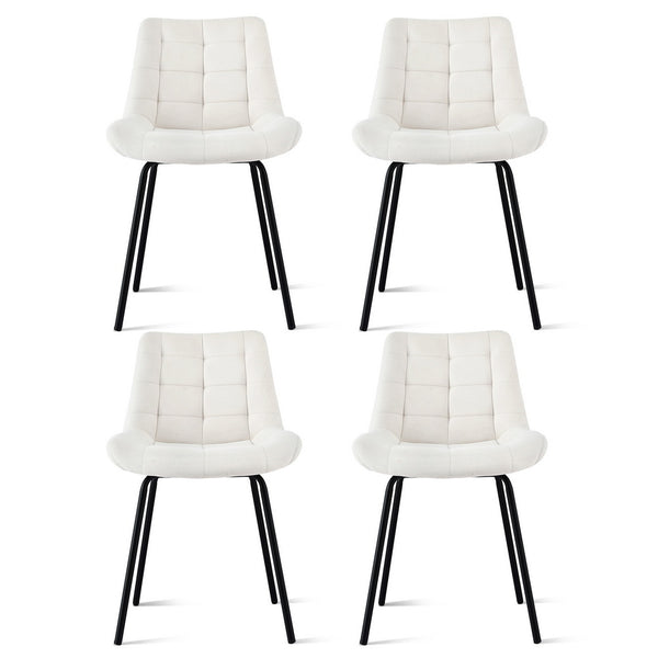 Artiss 4x Dining Chairs Velvet Tufted Kitchen Lounge Cafe Accent Chair Beige Awezingly