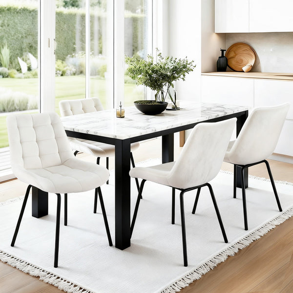 Artiss 4x Dining Chairs Velvet Tufted Kitchen Lounge Cafe Accent Chair Beige Awezingly