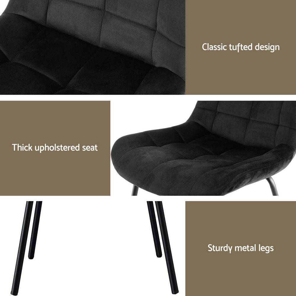 Artiss 2x Dining Chairs Velvet Tufted Kitchen Lounge Cafe Accent Chair Black Awezingly