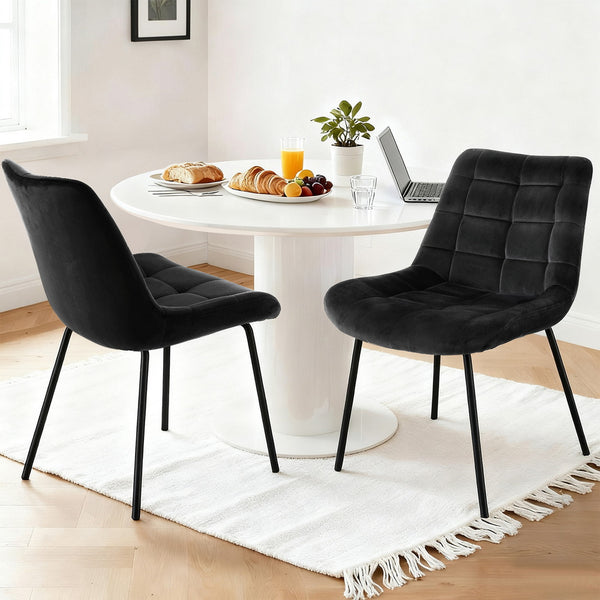 Artiss 2x Dining Chairs Velvet Tufted Kitchen Lounge Cafe Accent Chair Black Awezingly