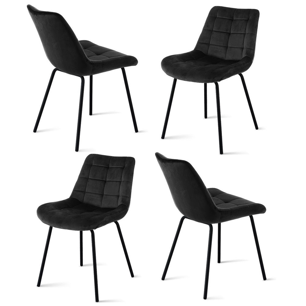 Artiss 4x Dining Chairs Velvet Tufted Kitchen Lounge Cafe Accent Chair Black Awezingly