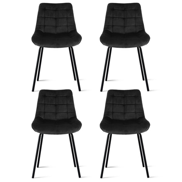 Artiss 4x Dining Chairs Velvet Tufted Kitchen Lounge Cafe Accent Chair Black Awezingly