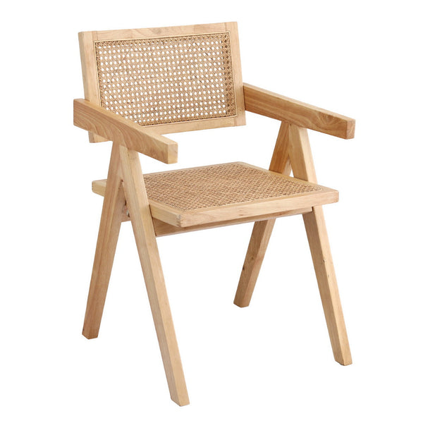 Artiss 1x Dining Chair Wooden Rattan Seat Rubber Wood Frame Awezingly