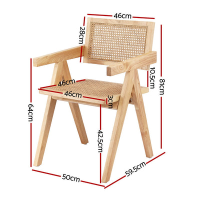 Artiss 1x Dining Chair Wooden Rattan Seat Rubber Wood Frame