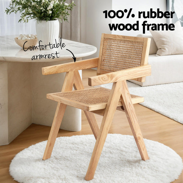 Artiss 1x Dining Chair Wooden Rattan Seat Rubber Wood Frame Awezingly