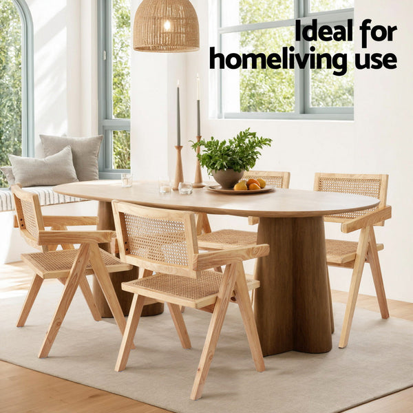 Artiss 1x Dining Chair Wooden Rattan Seat Rubber Wood Frame Awezingly