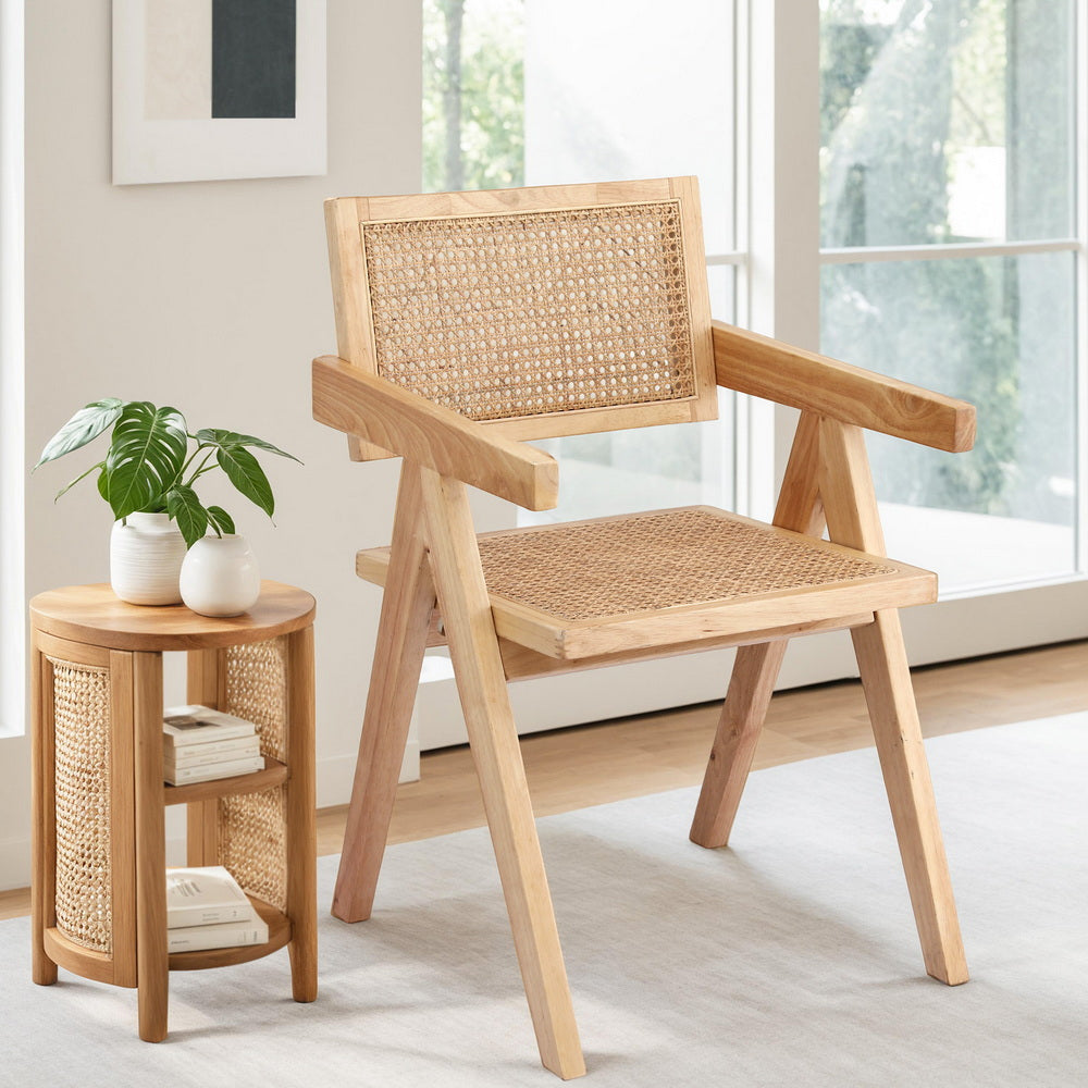 Artiss 1x Dining Chair Wooden Rattan Seat Rubber Wood Frame Awezingly