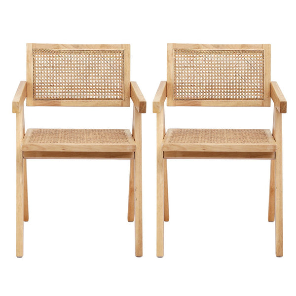 Artiss 2x Dining Chairs Wooden Rattan Seat Rubber Wood Frame Awezingly