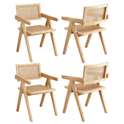 Artiss 4x Dining Chairs Wooden Rattan Seat Rubber Wood Frame