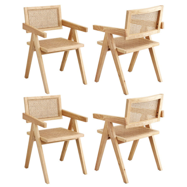 Artiss 4x Dining Chairs Wooden Rattan Seat Rubber Wood Frame Awezingly