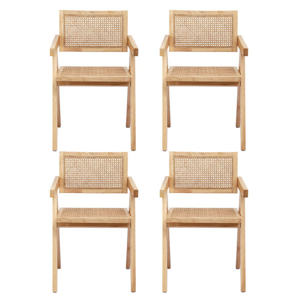 Artiss 4x Dining Chairs Wooden Rattan Seat Rubber Wood Frame Awezingly