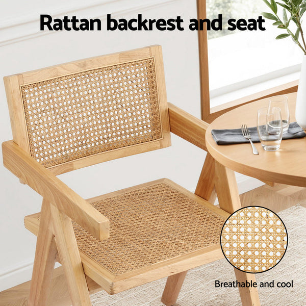 Artiss 4x Dining Chairs Wooden Rattan Seat Rubber Wood Frame Awezingly
