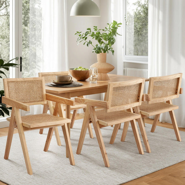 Artiss 4x Dining Chairs Wooden Rattan Seat Rubber Wood Frame Awezingly