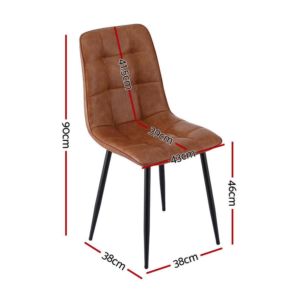 Artiss 4x Dining Chairs Retro PU Leather Kitchen Lounge Cafe Accent Chair Brown Awezingly