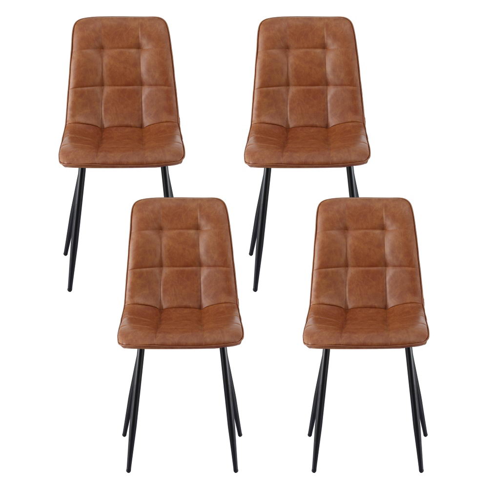 Artiss 4x Dining Chairs Retro PU Leather Kitchen Lounge Cafe Accent Chair Brown Awezingly