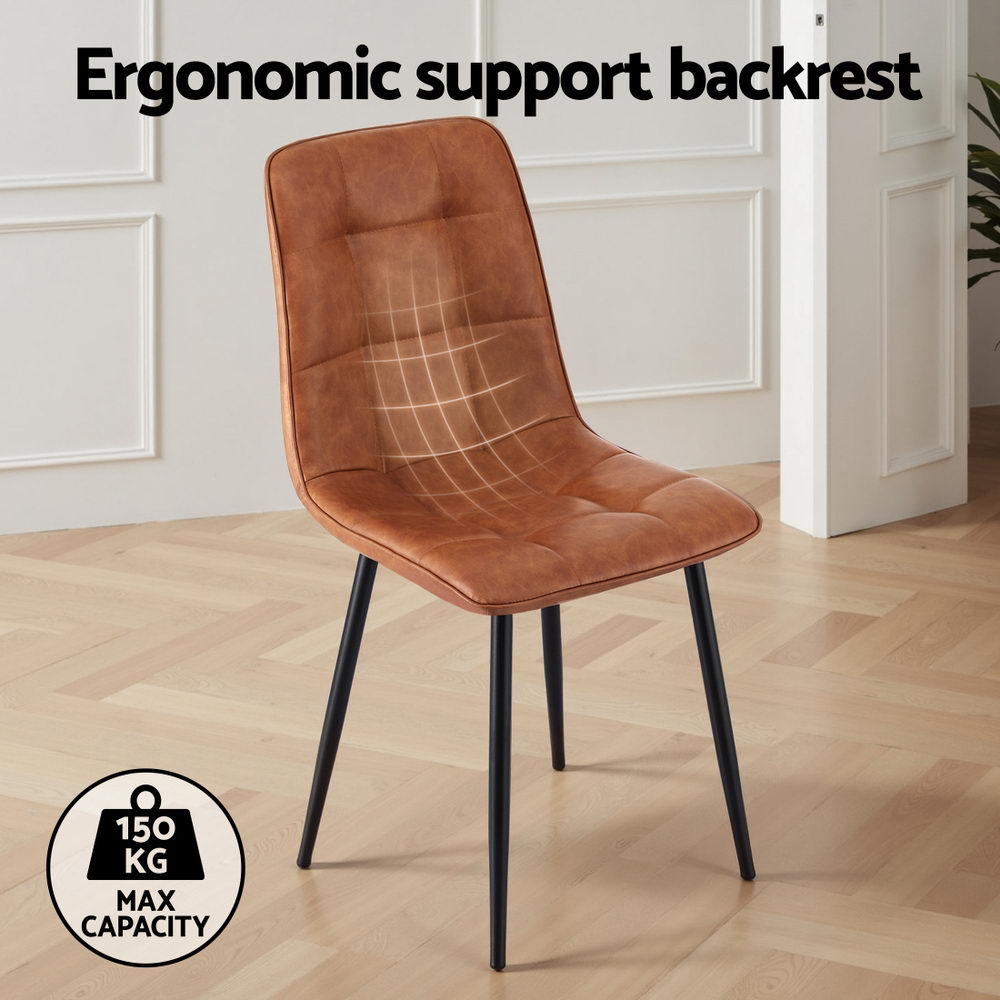 Artiss 4x Dining Chairs Retro PU Leather Kitchen Lounge Cafe Accent Chair Brown Awezingly