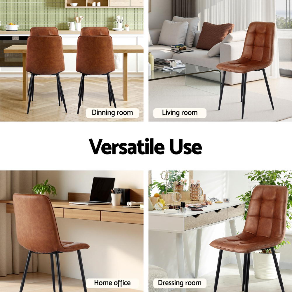 Artiss 4x Dining Chairs Retro PU Leather Kitchen Lounge Cafe Accent Chair Brown Awezingly