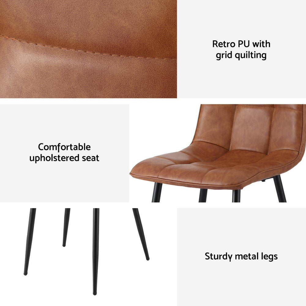 Artiss 4x Dining Chairs Retro PU Leather Kitchen Lounge Cafe Accent Chair Brown Awezingly