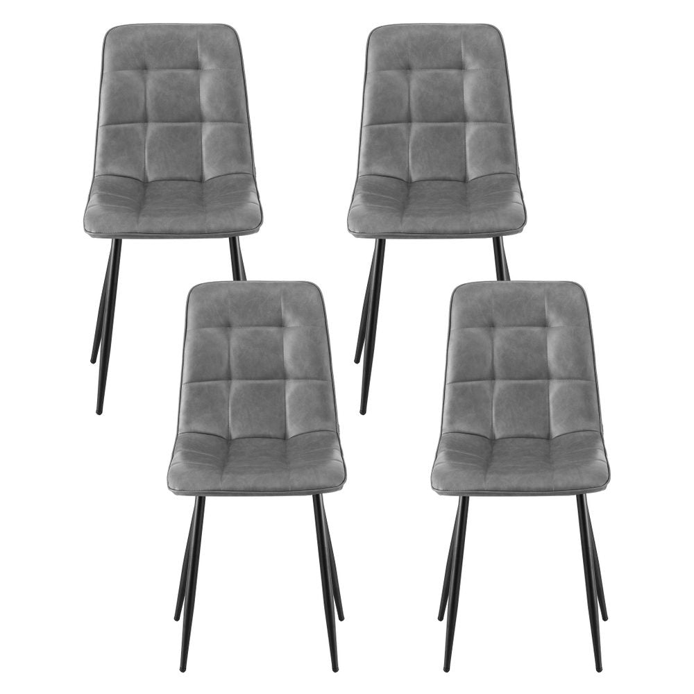 Artiss 4x Dining Chairs Retro PU Leather Kitchen Lounge Cafe Accent Chair Grey Awezingly
