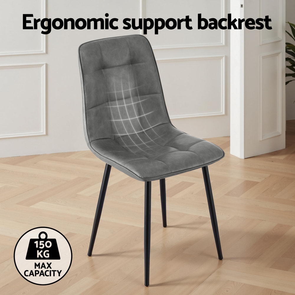 Artiss 4x Dining Chairs Retro PU Leather Kitchen Lounge Cafe Accent Chair Grey Awezingly
