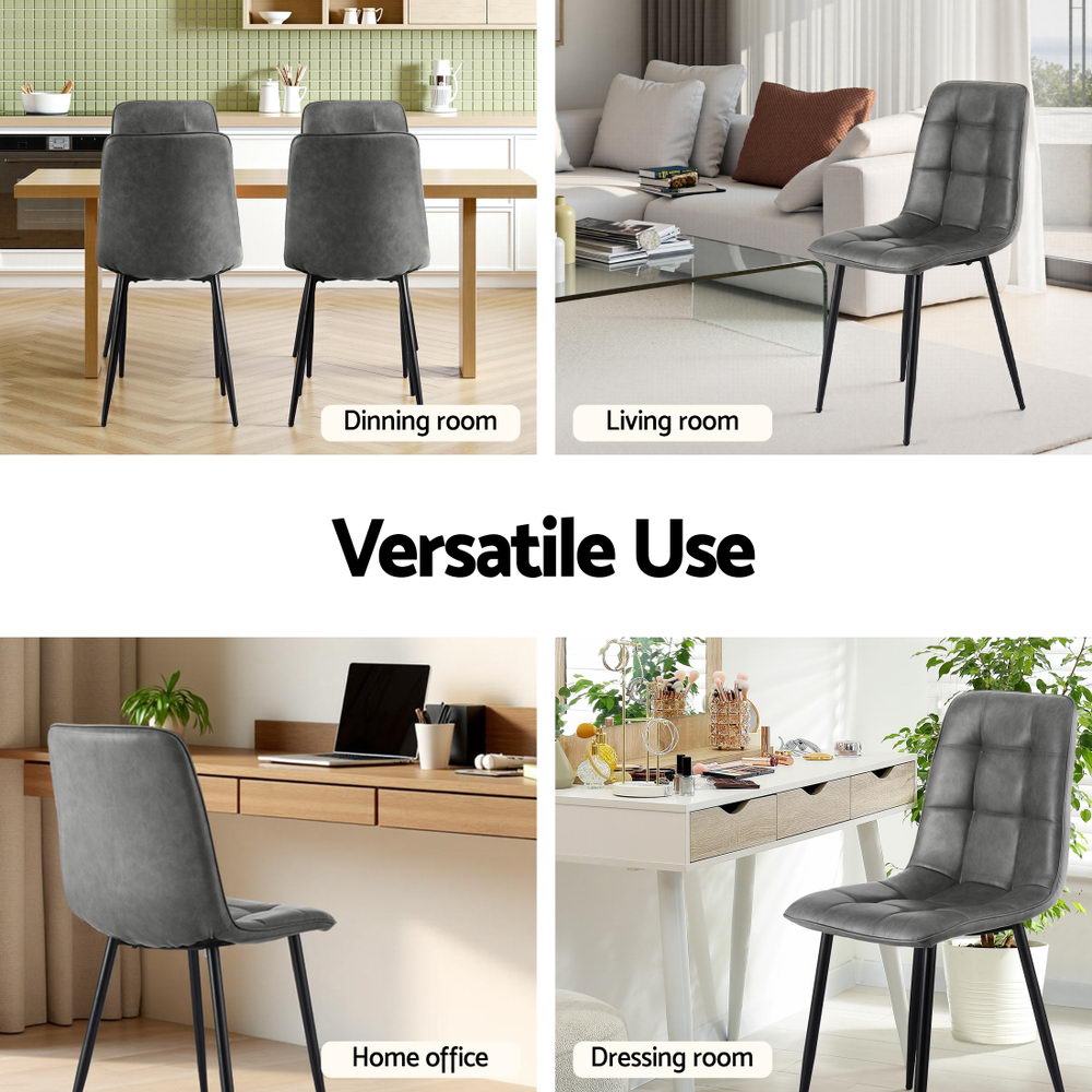Artiss 4x Dining Chairs Retro PU Leather Kitchen Lounge Cafe Accent Chair Grey Awezingly