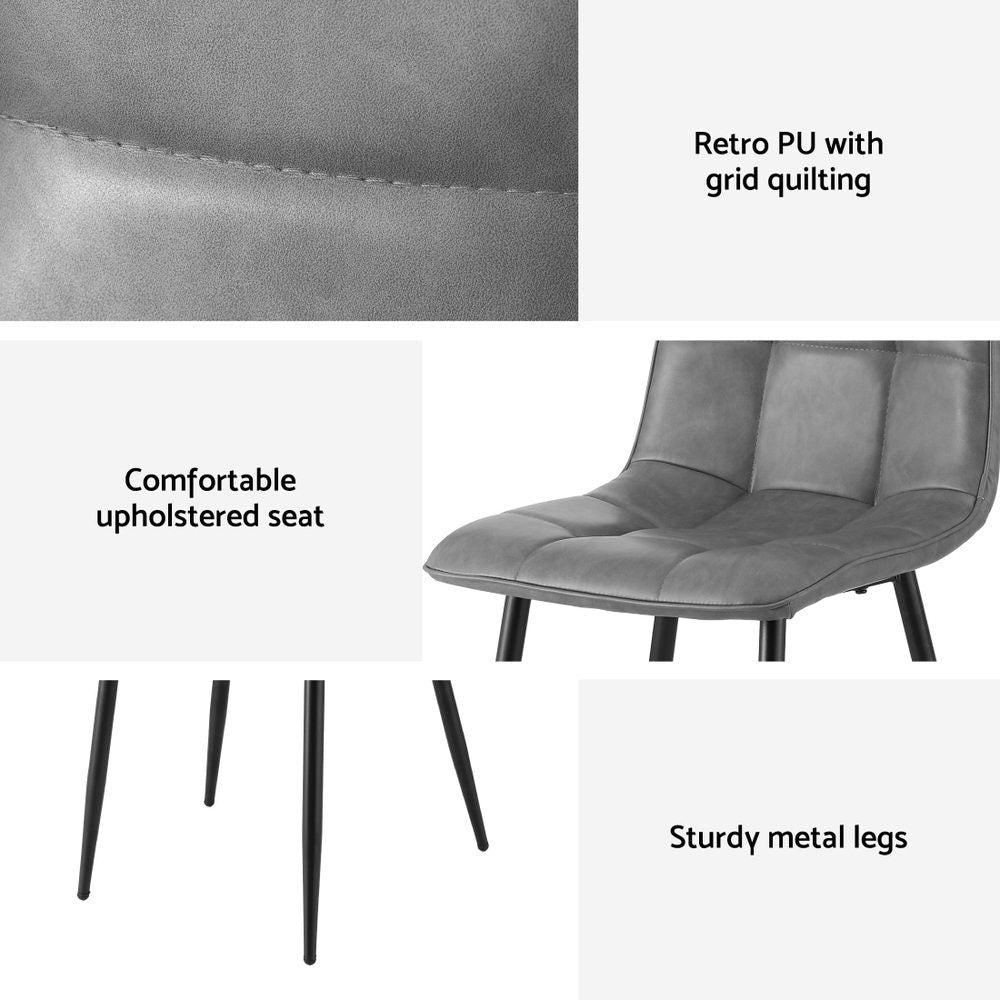 Artiss 4x Dining Chairs Retro PU Leather Kitchen Lounge Cafe Accent Chair Grey Awezingly