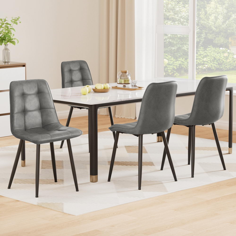 Artiss 4x Dining Chairs Retro PU Leather Kitchen Lounge Cafe Accent Chair Grey Awezingly