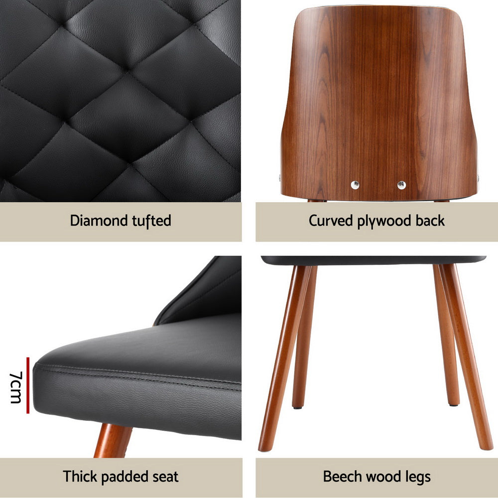 1 Set of 2 Artiss Dining Chairs Black PU Artiss