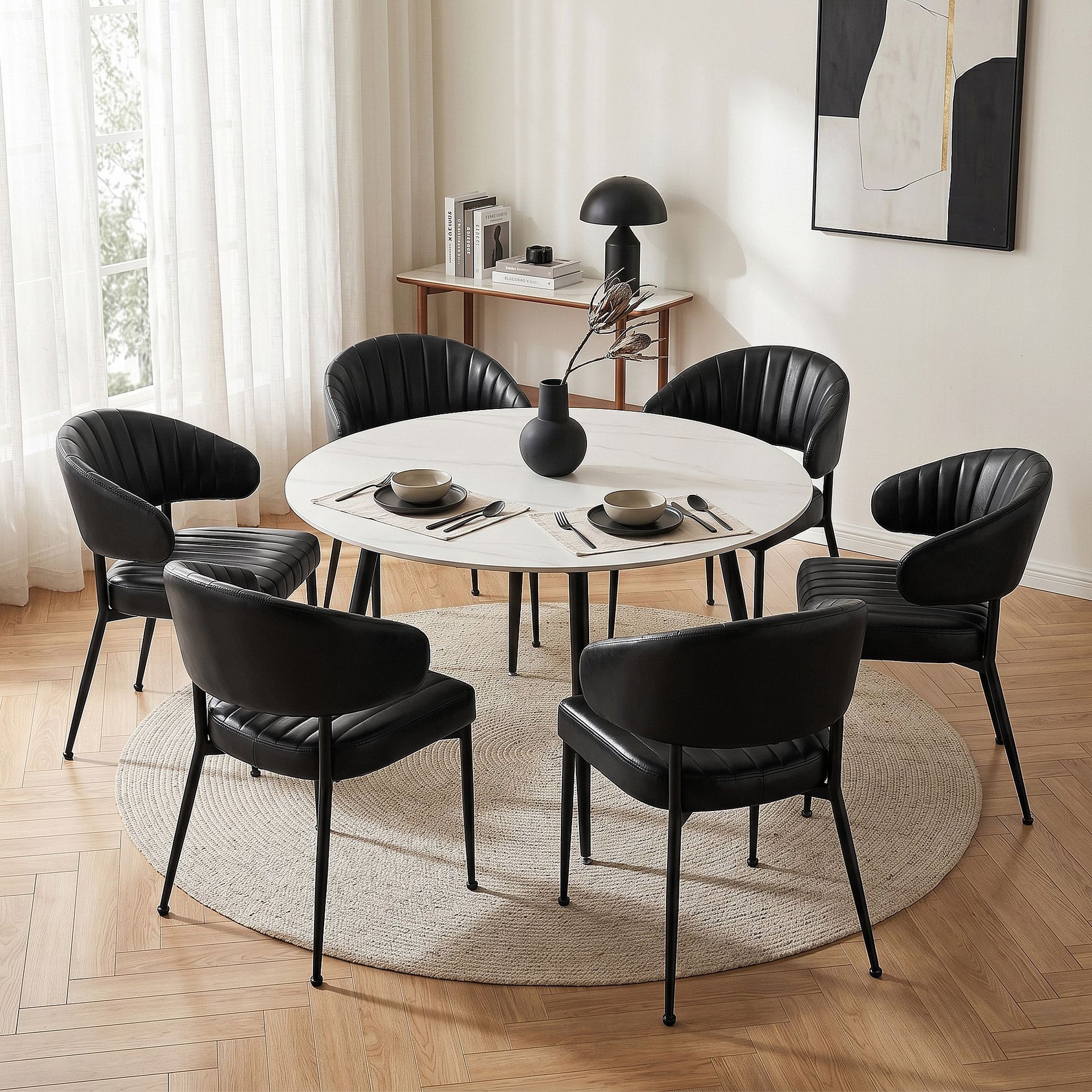 Artiss Dining Chairs Set of 6 Leather Hollow Armchair Black Awezingly