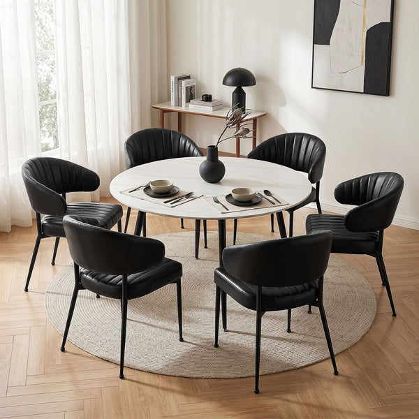 Artiss Dining Chairs Set of 6 Leather Hollow Armchair Black Awezingly