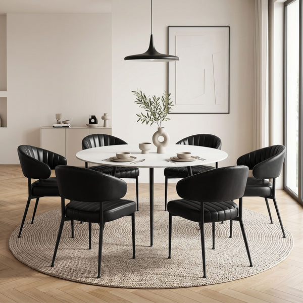 Artiss Dining Chairs Set of 6 Leather Hollow Armchair Black Awezingly