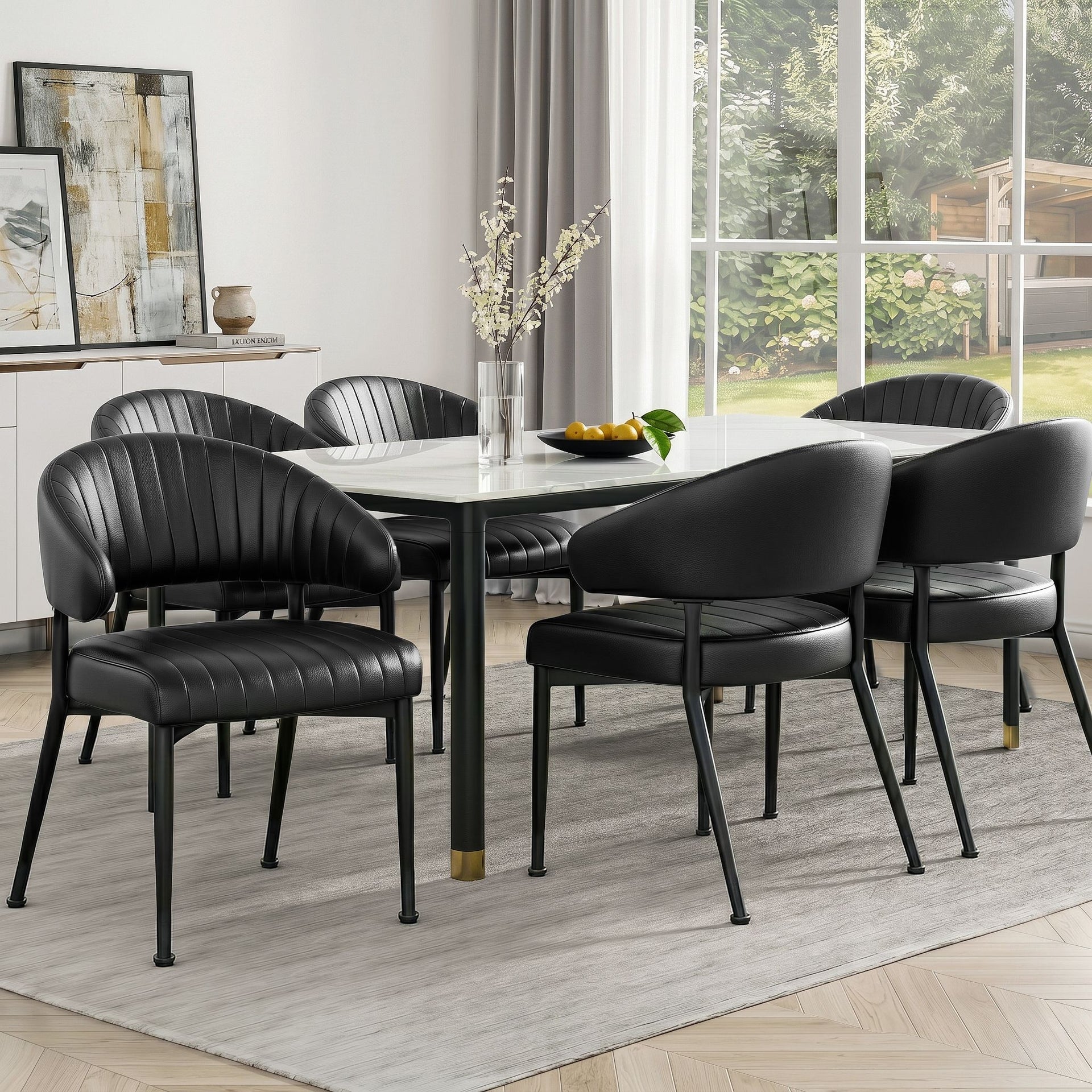 Artiss Dining Chairs Set of 6 Leather Hollow Armchair Black Awezingly