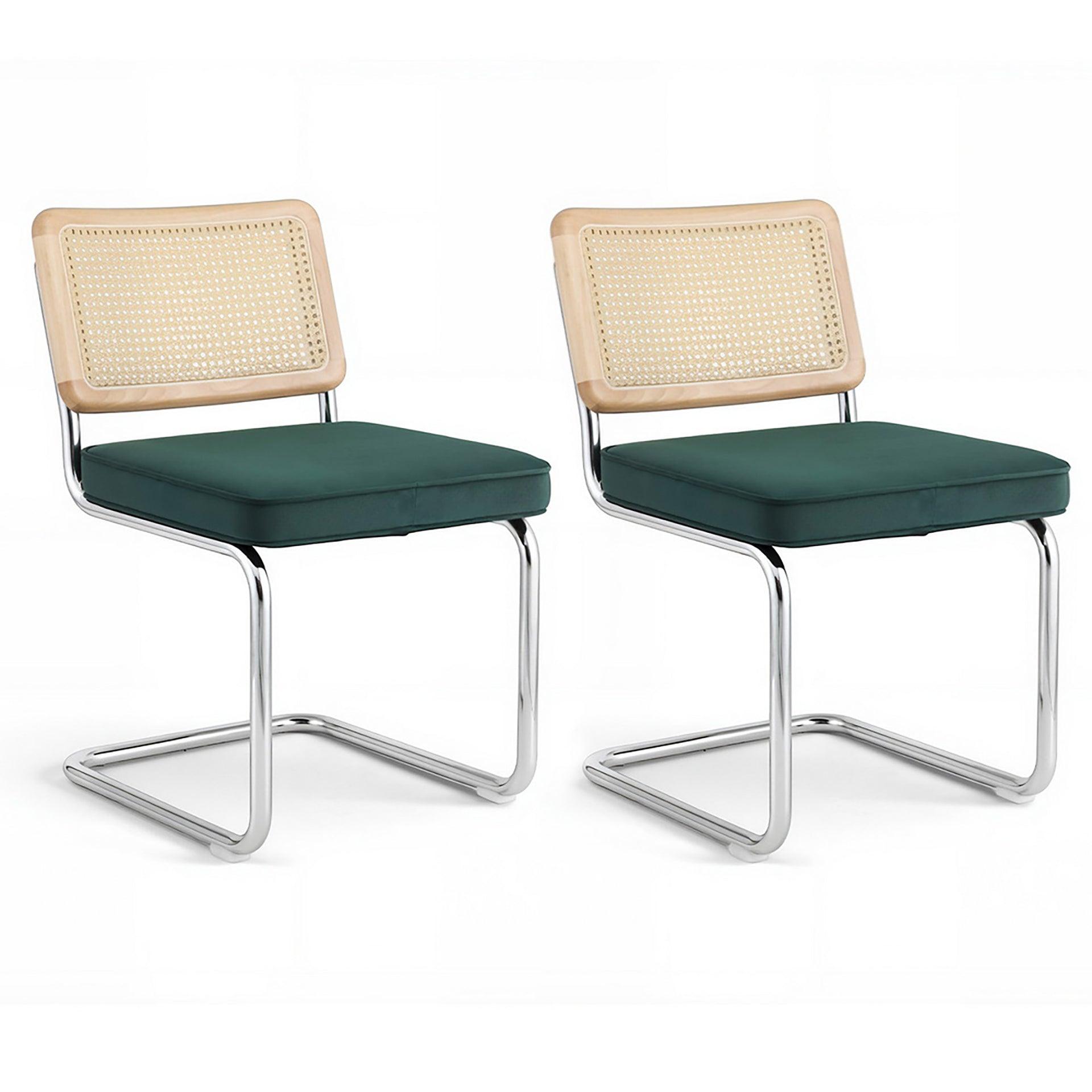 Artiss Dining Chairs Set of 2 Velvet Rattan Cantilever Green Artiss