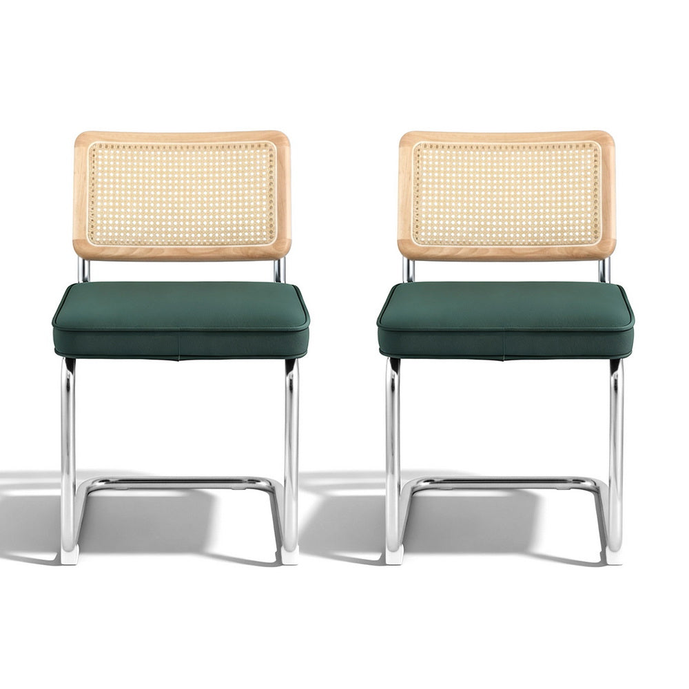 Artiss Dining Chairs Set of 2 Velvet Rattan Cantilever Green Artiss