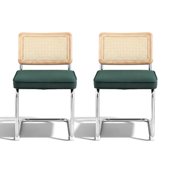 Artiss Dining Chairs Set of 2 Velvet Rattan Cantilever Green Artiss