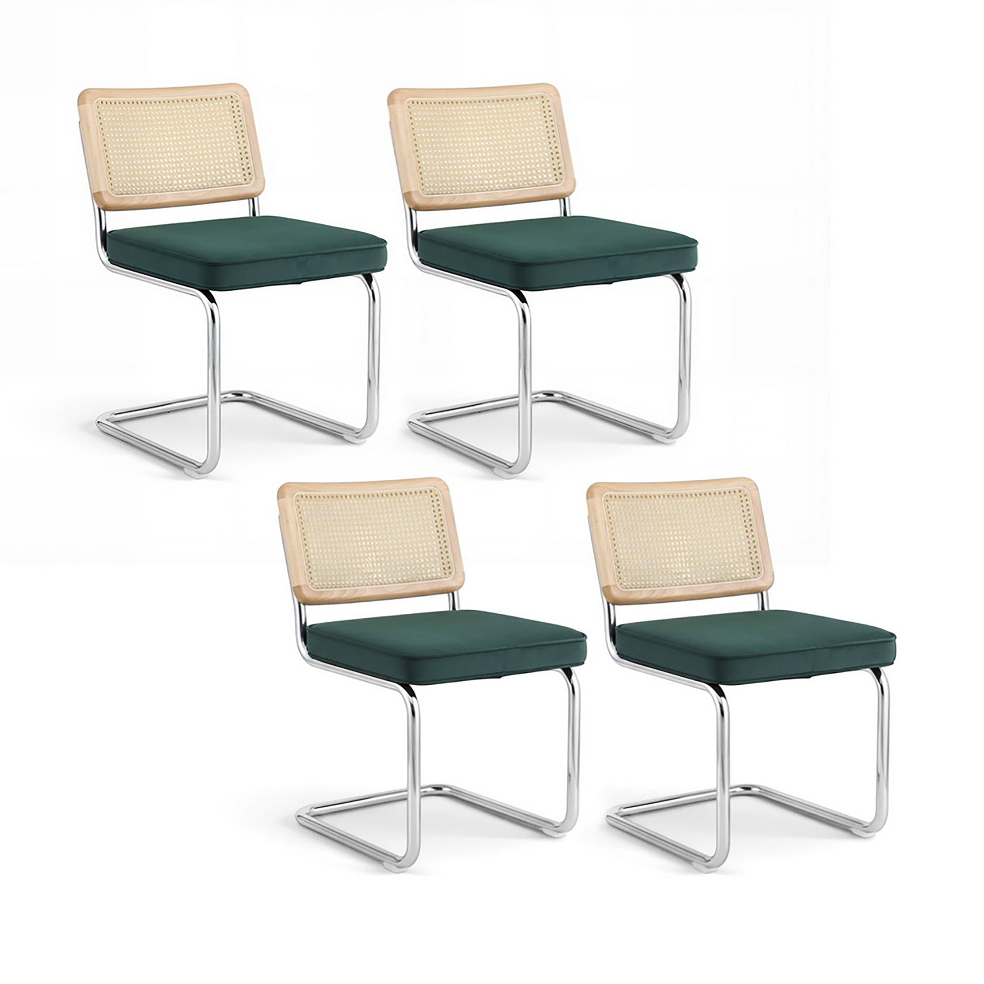 Artiss Dining Chairs Set of 4 Velvet Rattan Cantilever Green Artiss