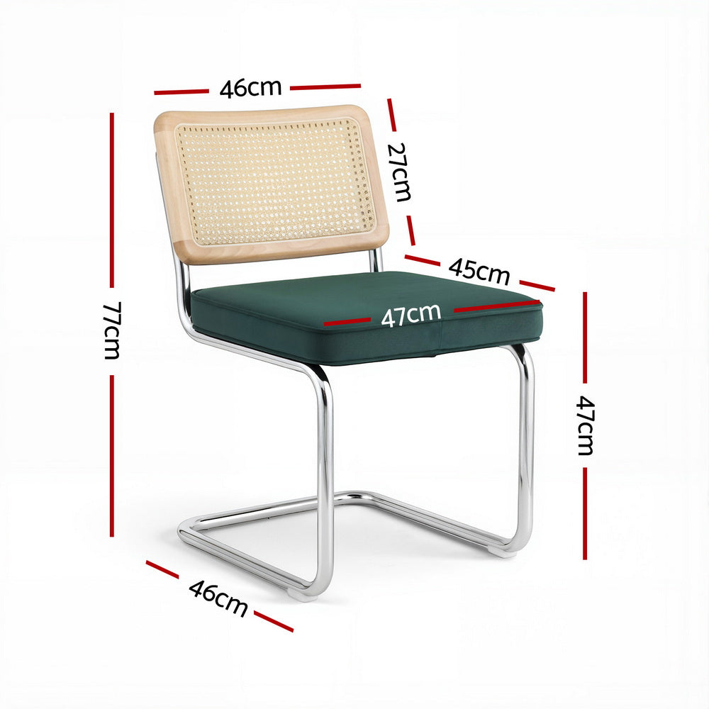 Artiss Dining Chairs Set of 4 Velvet Rattan Cantilever Green Artiss