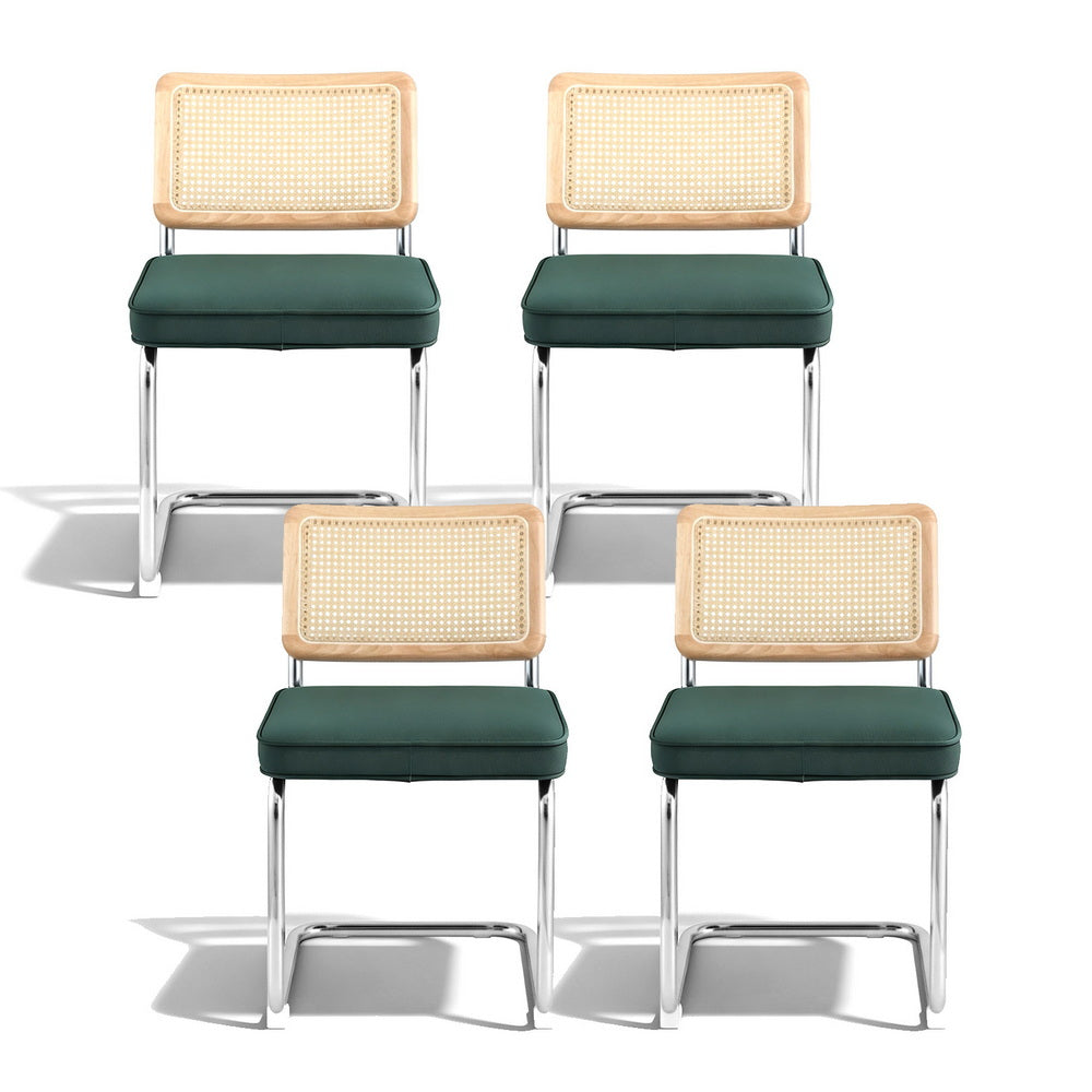 Artiss Dining Chairs Set of 4 Velvet Rattan Cantilever Green Artiss